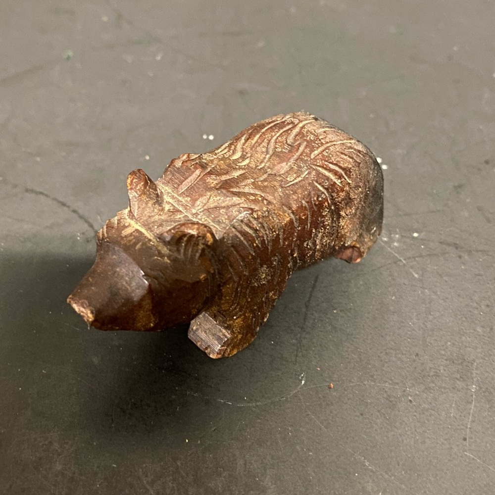 Carved Brown  Tiny Bear Wooden  Figurine